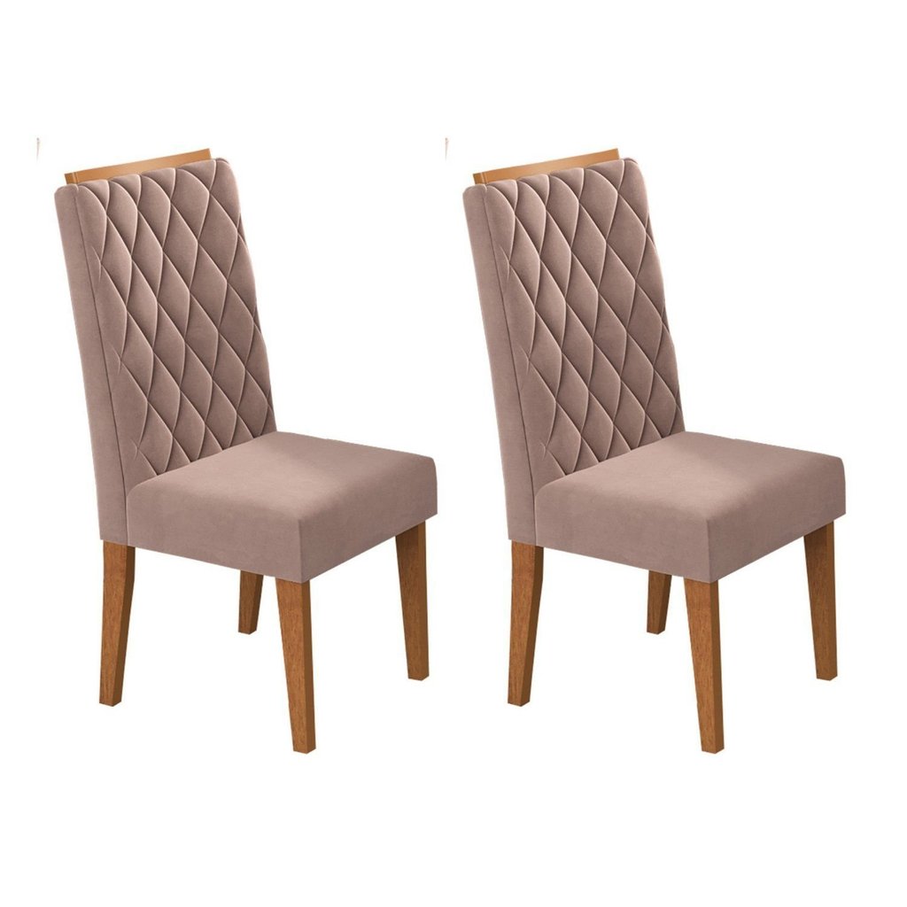Kit com 2 Cadeiras para Sala de Jantar MDP/MDF Dyniz Rosa/Veludo Rosa