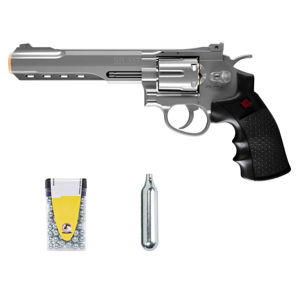 Revólver de Pressão Co2 SR357 Silver 4.5mm – Crosman + Cilindro + Esfera