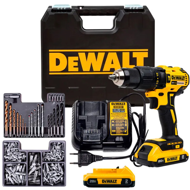 Parafusadeira/Fur Impacto 1/2" DCD7781 + 2 Baterias 20V 2Ah + Carregador + Maleta + Kit 300pcs DeWalt DCD7781D2-BR