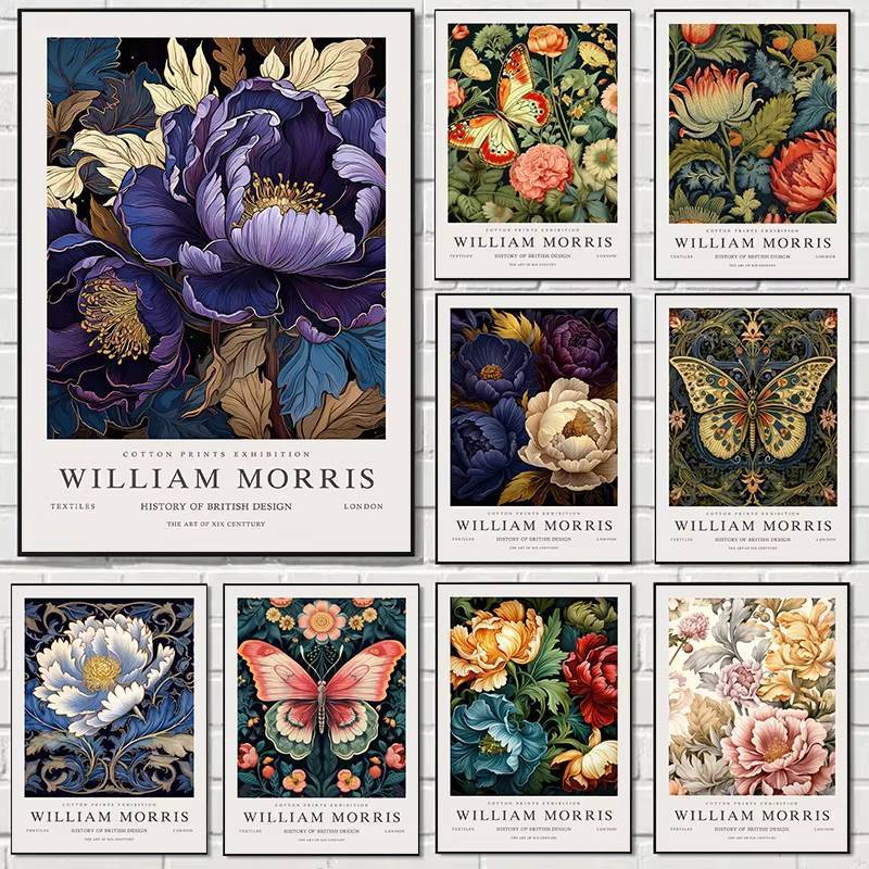 1pc frameless canvas William Morris Animal Butterfly Plant Art Colorful Flower Abstract Artwork Poster s Wall Art Home D
