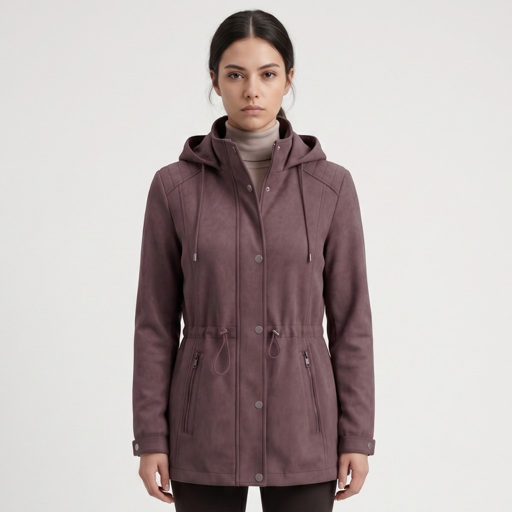 Casaco Feminino Sobretudo Parka Suede Premium Elegante Capuz Removível Agasalho Elegante Para Frio