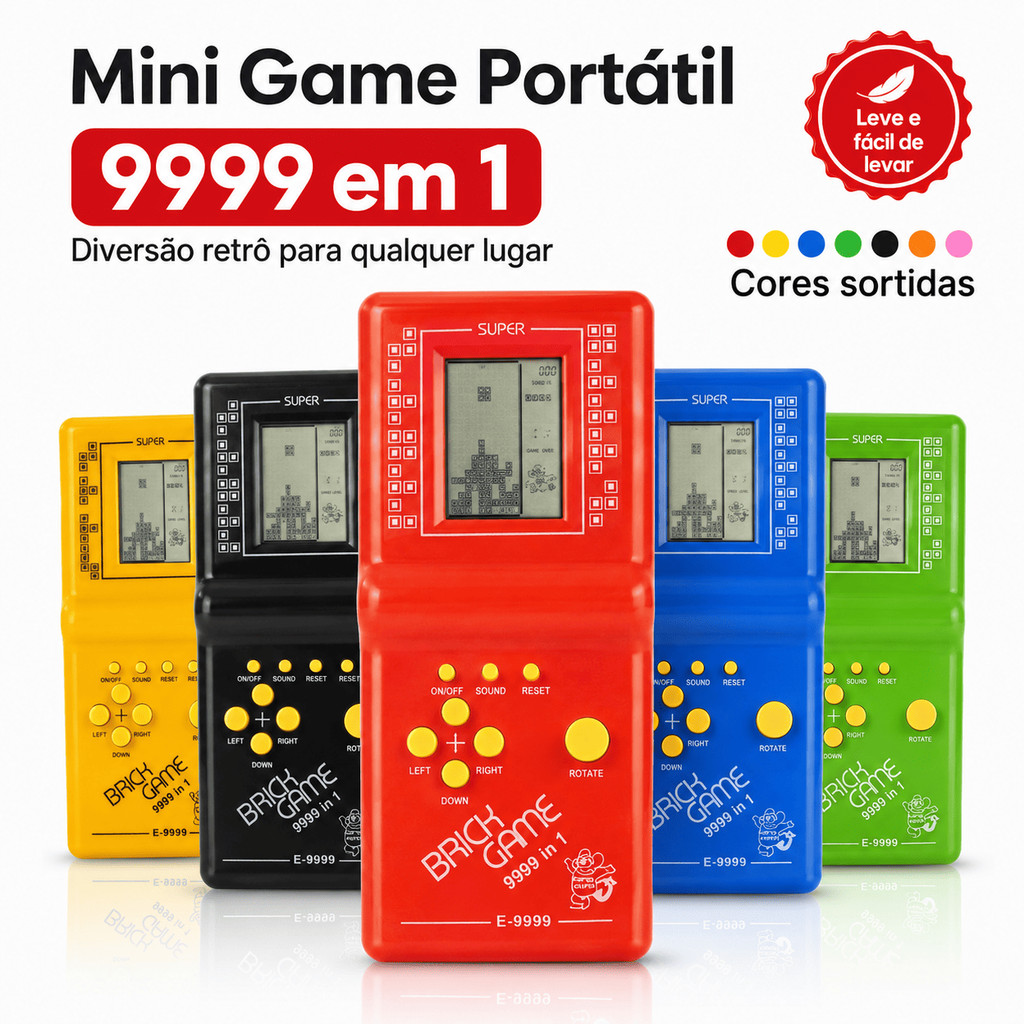 Mini Game Portátil Brick Game 9999 em 1 Retrô LCD – Cores Sortidas