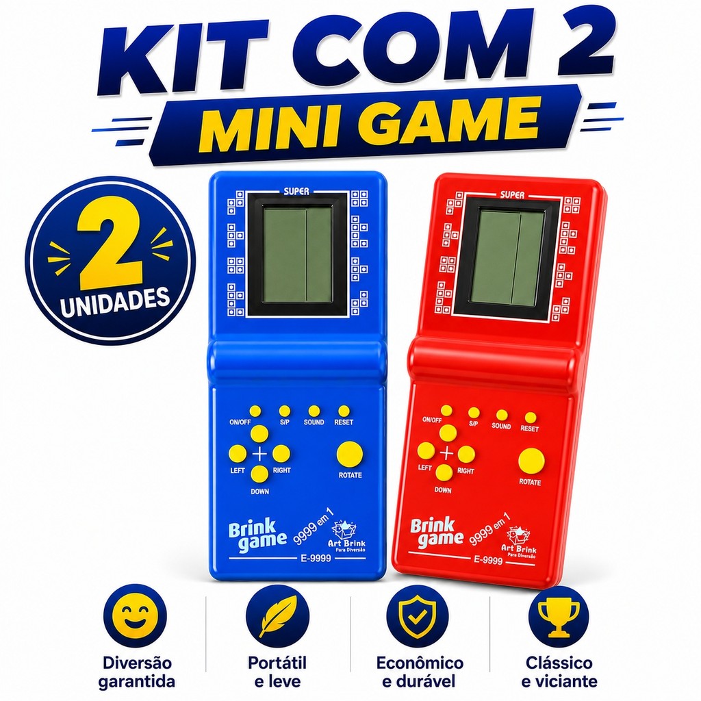 KIT 2 Mini Game Retro Brick Game E‑9999 | 9999 Jogos em 1