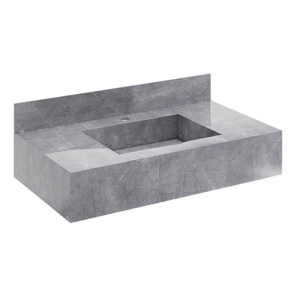 Bancada para Banheiro com Cuba Esculpida e Ralo Oculto Porcelanato Polido 100cm Renata Grafite