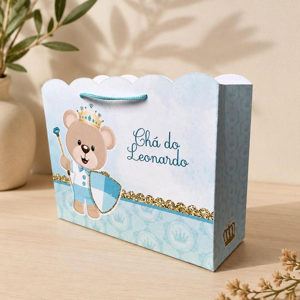 Sacolinha Chá de bebê ursinho príncipe Personalizada com nome e idade 20x15cm Lembrancinha para festa