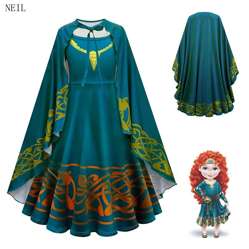 Vestido da Princesa Merida para Meninas Valentes, Fantasia de Halloween para 2-10 Anos, Fantasia de Carnaval, Festa de A