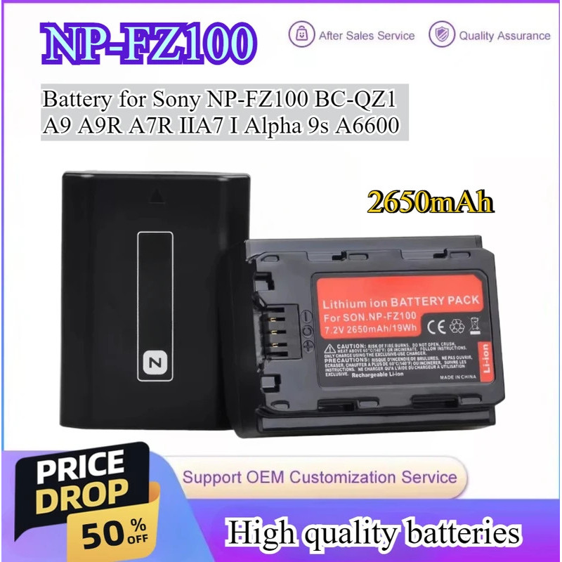 2650mAh NP-FZ100 NPFZ100 FZ100 + Bateria Carregador Para Sony BC-QZ1 A9 A9R A7R III A7 A6600 Digital