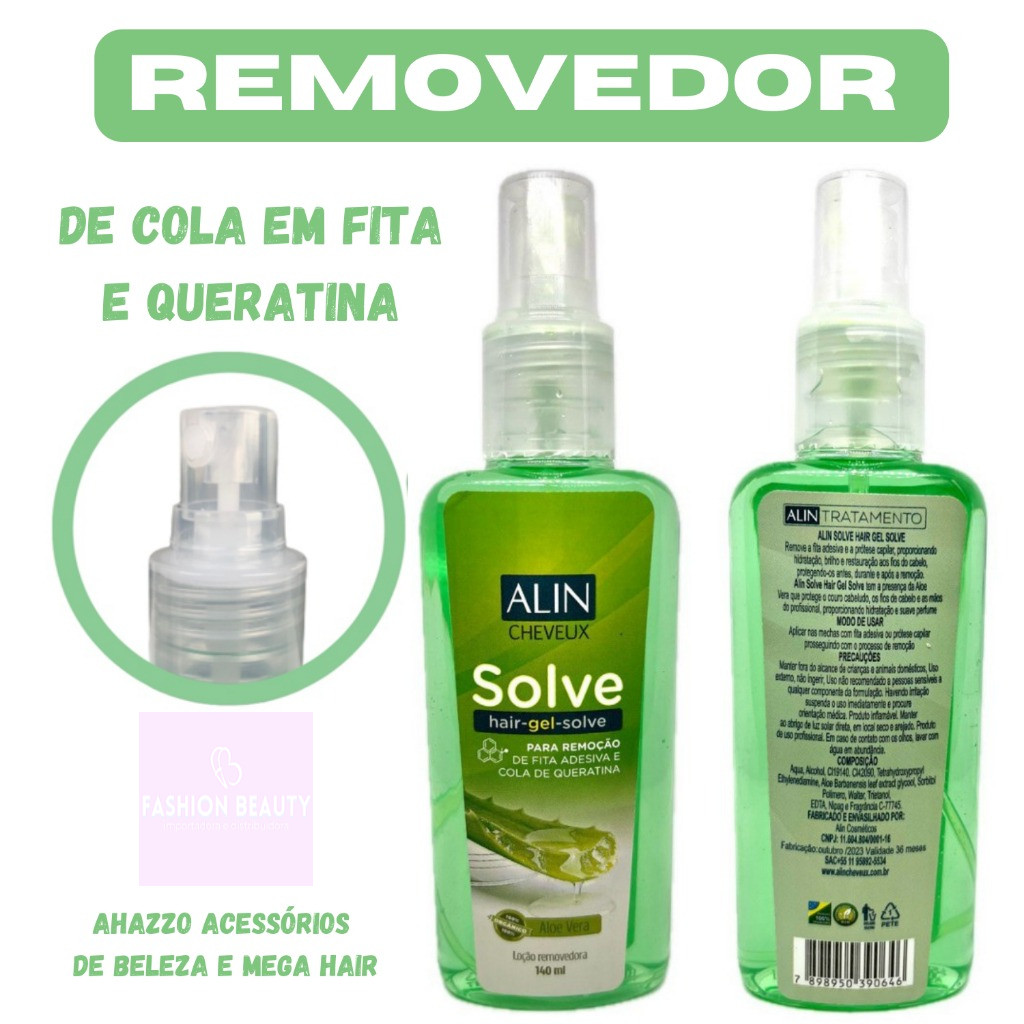 Removedor de Mega Hair de Fita Adesiva e Queratina Alin Gel Solve 140ml  Remove a fita adesiva e a prótese capilar