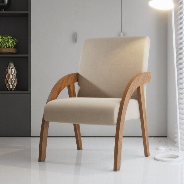 Poltrona Decorativa Cinza Veludo Duda Pinho/Nude