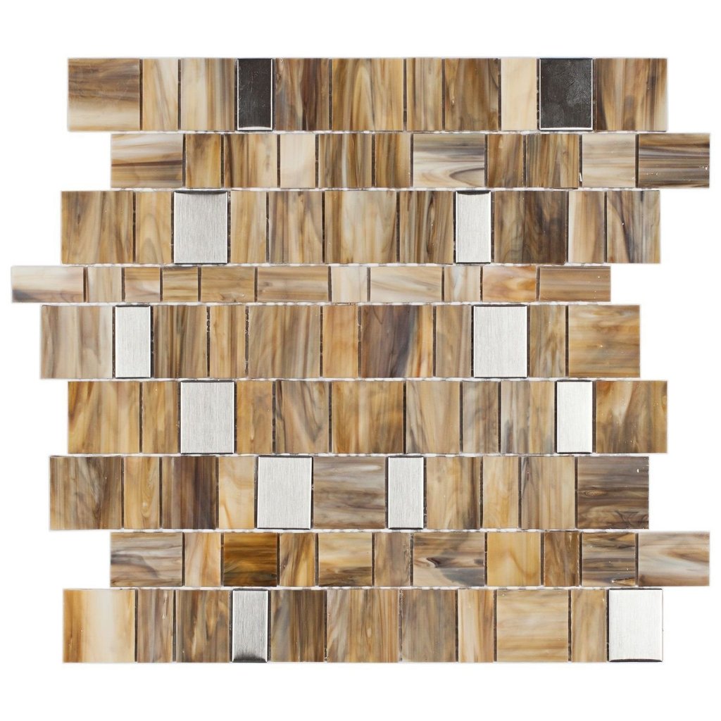 Pastilha de Vidro Mesclada de 26cm X 31cm Rende  Glass Mosaic Bege