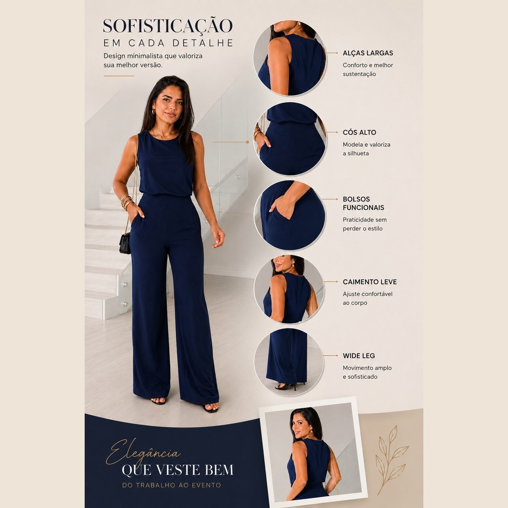 Conjunto Social Duna Feminino Mulher Elegante Blusa Regata e Calça Pantalona Wide Leg Alfaiataria Moda Outono Inverno