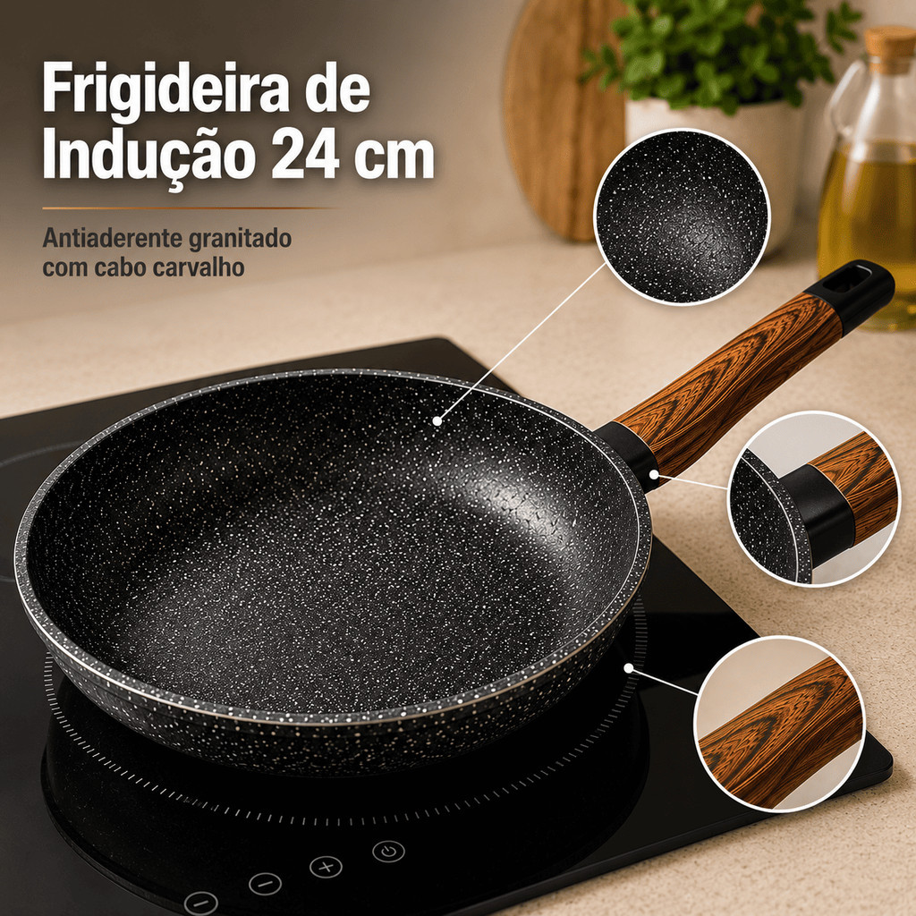 Frigideira Indução Cerâmica 24cm Gás Linha Premium