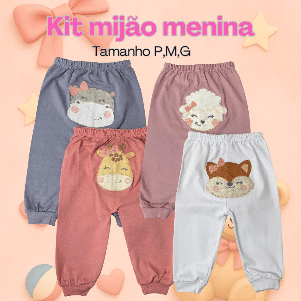 Kit Mijão Infantil Feminino 2 ou 3 Peças Calça Bebê Menina Algodão Conforto Macio – Jessica Baby