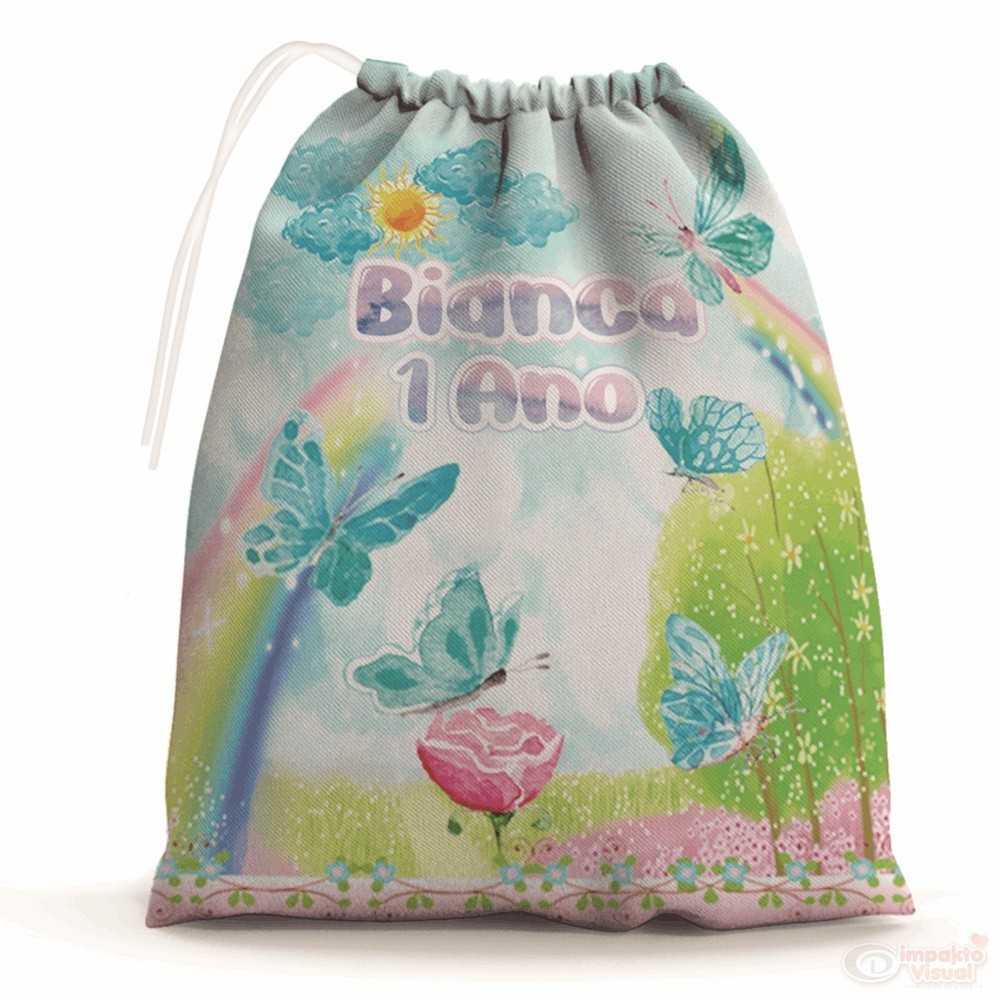 Kit 30 Sacolinhas Surpresa Tecido Personalizado Jardim Encantado Borboletas Aquarela (15x20)