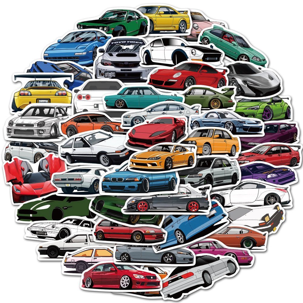 50 adesivos populares de desenhos animados JDM podem ser usados para decorar malas, carrinhos de viagem e garrafas térmi