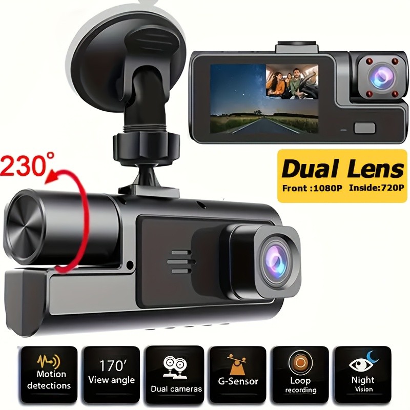 Dash Cam Frontal E Interna , Câmera 1080P 720P Gravação Carro DVR