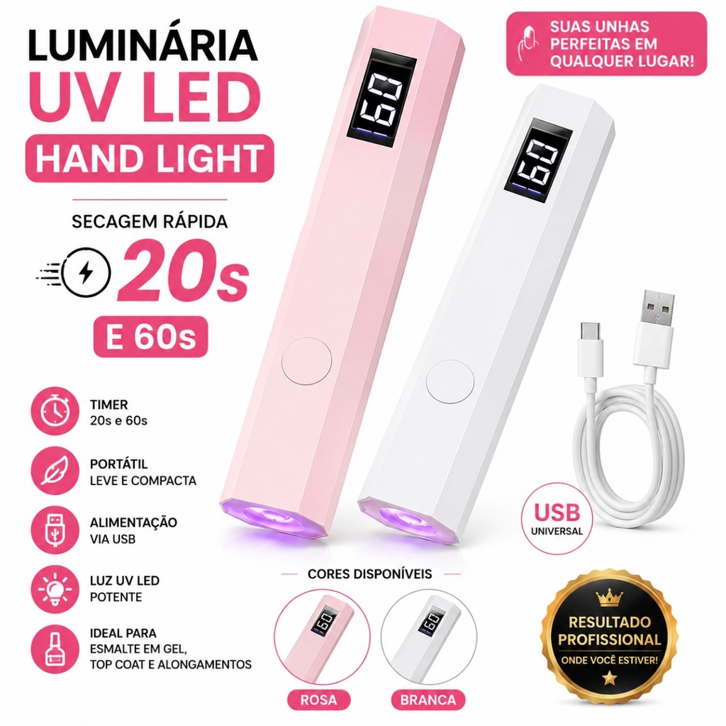 Cabine LED UV Unhas Portátil Hand Light Secador Esmalte Gel USB 20s 60s Manicure Alongamento Profissional