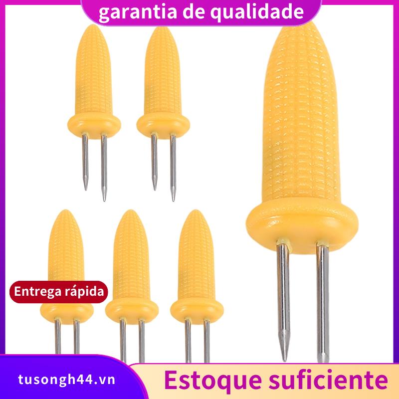 6 Peças De Rack De Milho Na Espiga Espetos De Garfo De Aço Inoxidável Com Alça De Silicone jimarnoldbr