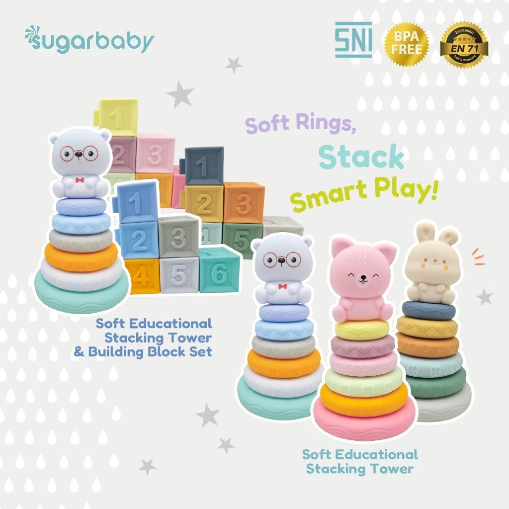 Torre de Empilhar Educativa Sugarbaby com Conjunto de Blocos, Brinquedos Educativos para Bebês Sem BPA