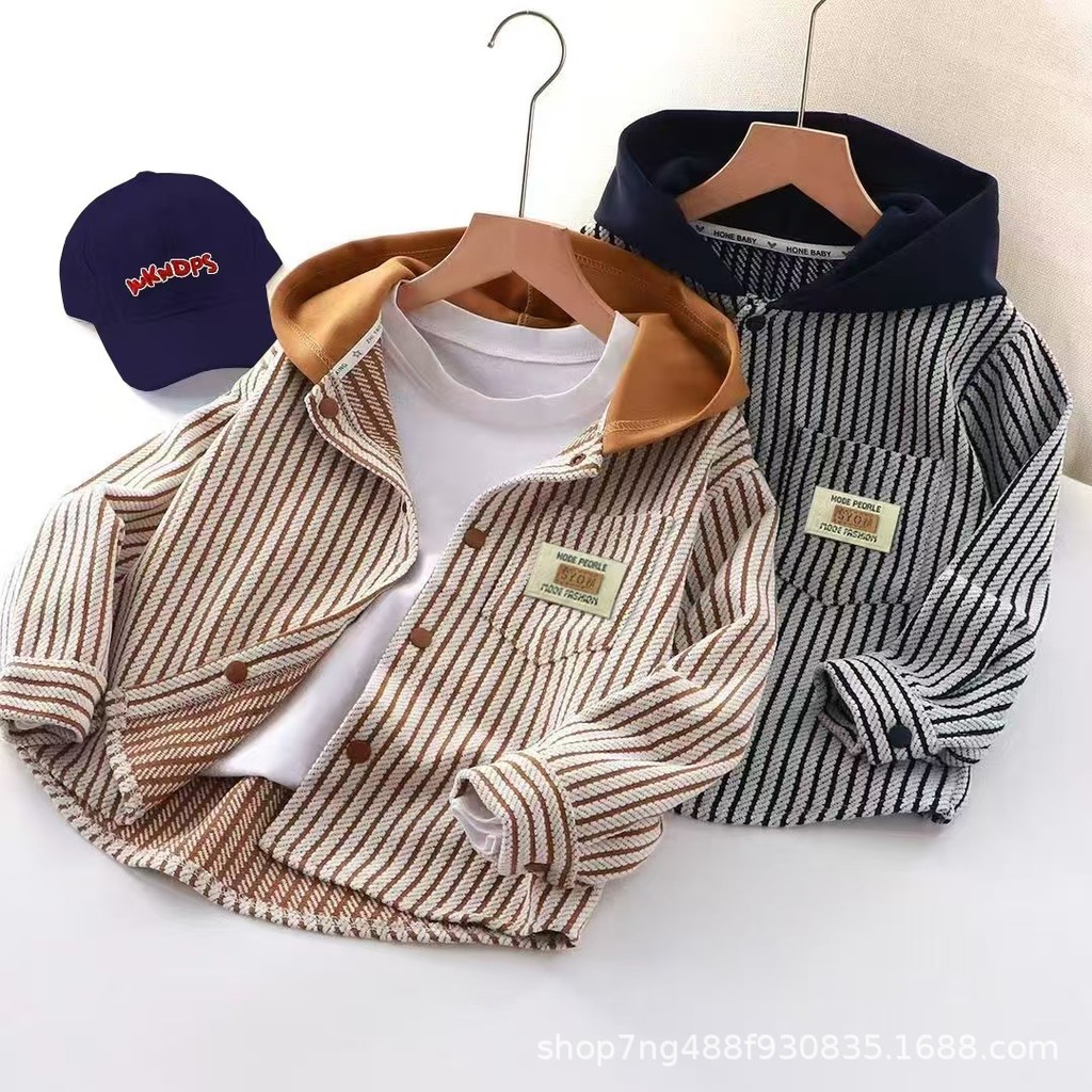 Primavera outono estilo crianças de manga comprida jaqueta com capuz masculino feminino bebê listrado Cardigan listrado 
