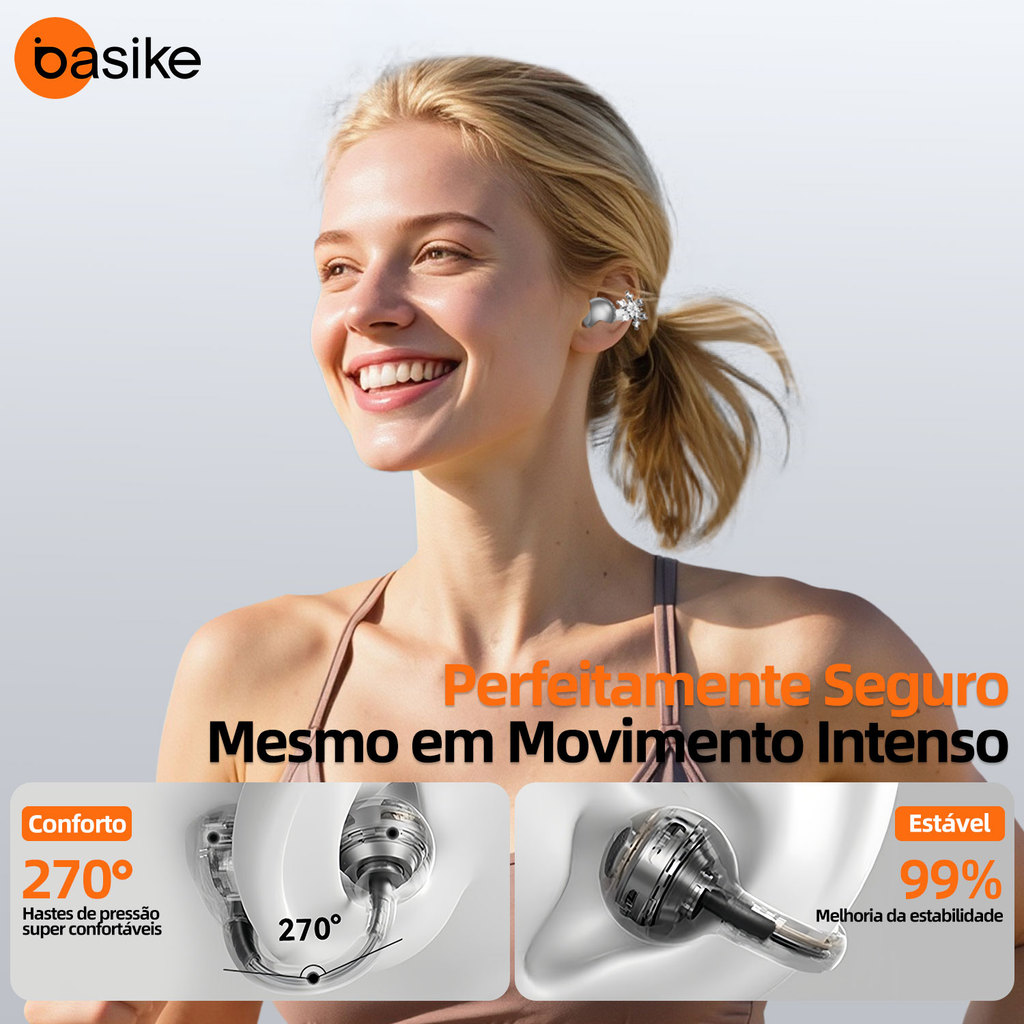 Astgn X Basike Fone de OuvidoSemFioBluetooth TWS Tipo Clipe com Pingente Removível IPX5 30h Bateria
