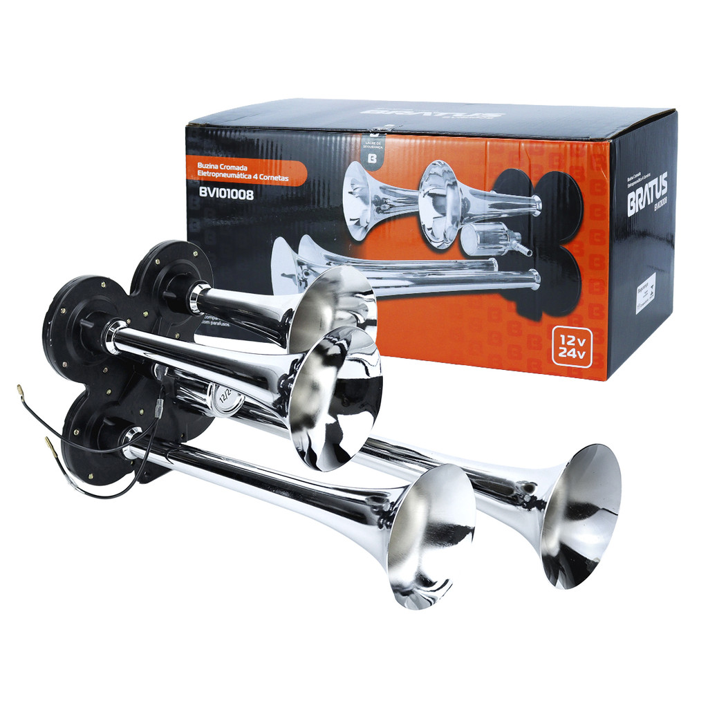 Buzina A Ar 4 Cornetas Cromada Buzina De Caminhão 12V 24V Buzina Marítima Bivolt em Oferta na Shopee