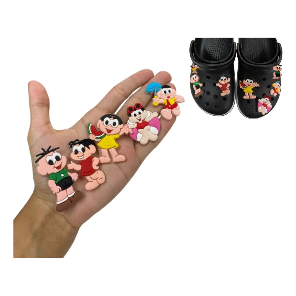 Kit  Pins Botons 6Peças Turma Monica Variadás Cebolinha Cascão SãoSão Magali Enfeeitar Chinelo