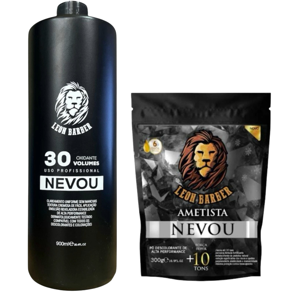 kit Pó Descolorante Ametista 10 tons 300g + Água Oxigenada 30 vol 900ml Leon Barber