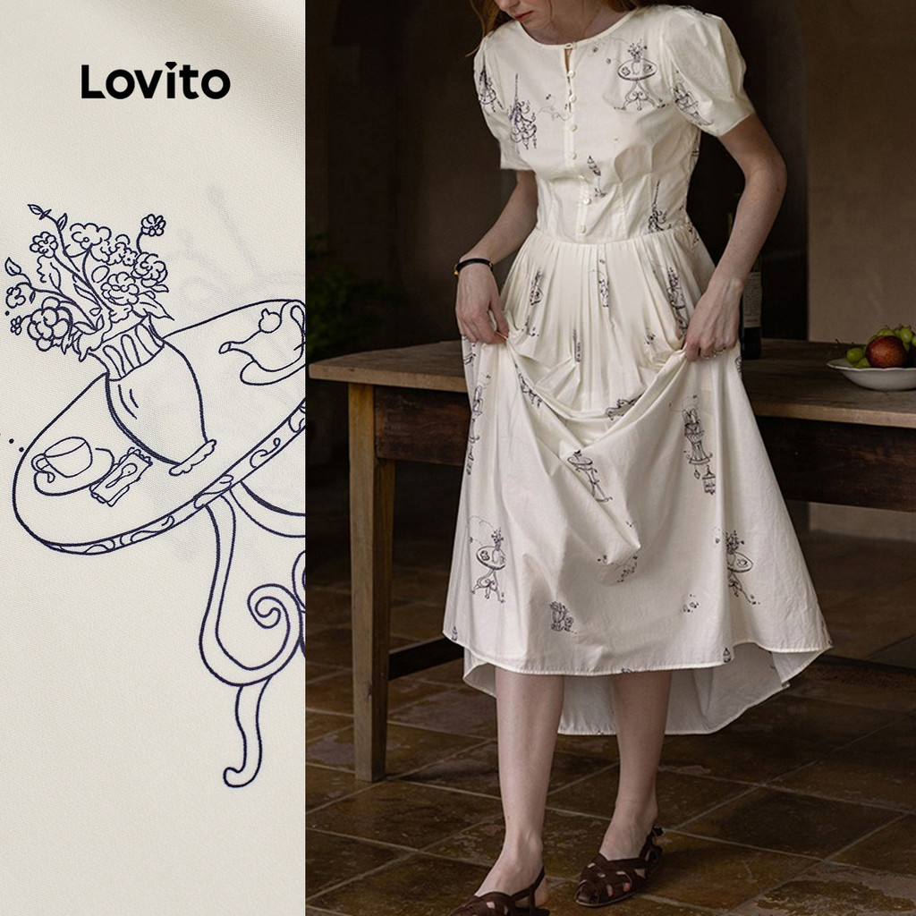 (New) Lovito Vestido Casual de Botões com Detalhe de Abertura para Primavera/verão para Mulheres L150AD841 em Oferta na Shopee