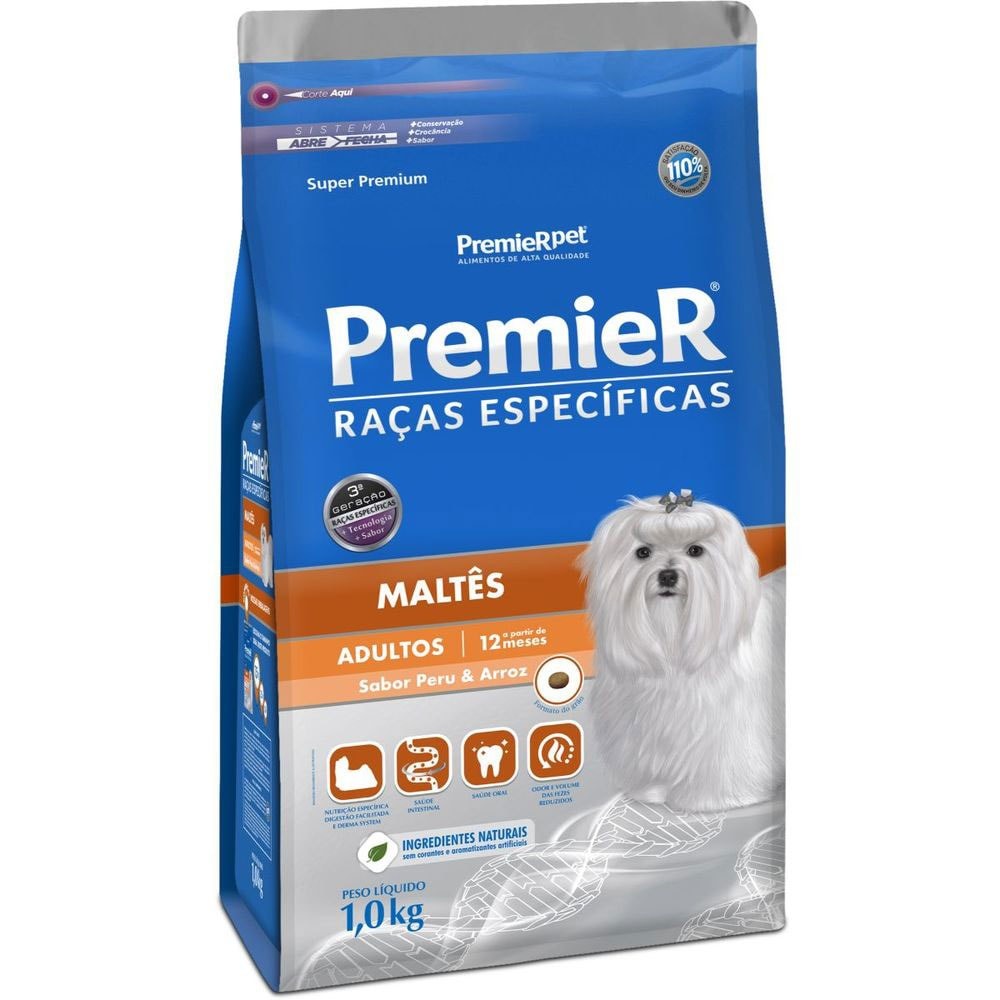 Ração PremieR Raças Especificas maltês adultos peru e arroz 1,0kg