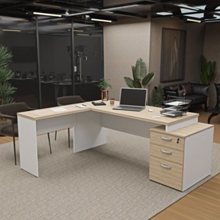 Escrivaninha Mesa Escritório em L Diretor 3 Gavetas 190cm Dubai/Branco em Oferta na Shopee