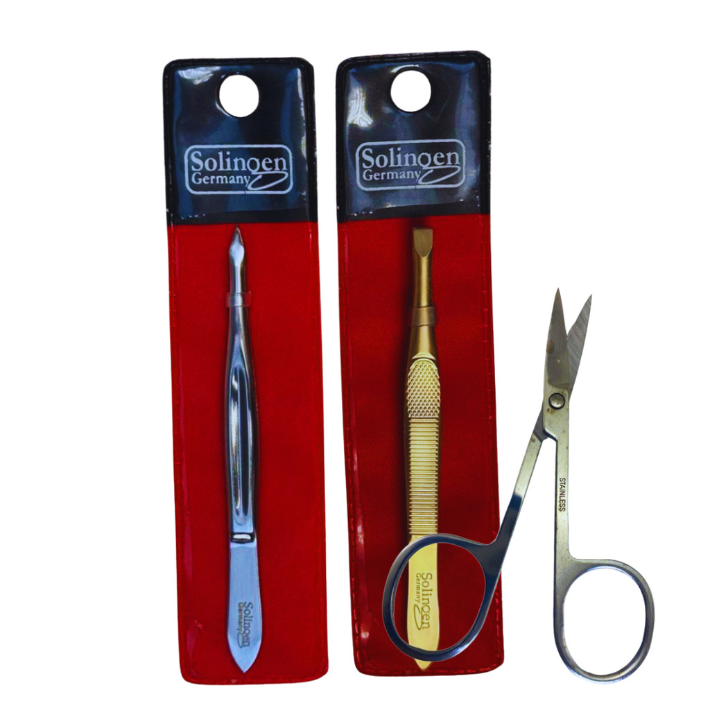 Kit 2 Pinças Solingen Designer de Sobrancelha Profissional + Tesourinha