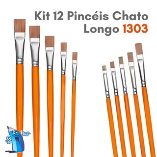 KIT 12 PINCÉIS CHATO LONGO DE PINTURA TAMANHO IGUAL 1303 PINCEL ESCOLAR ONDA