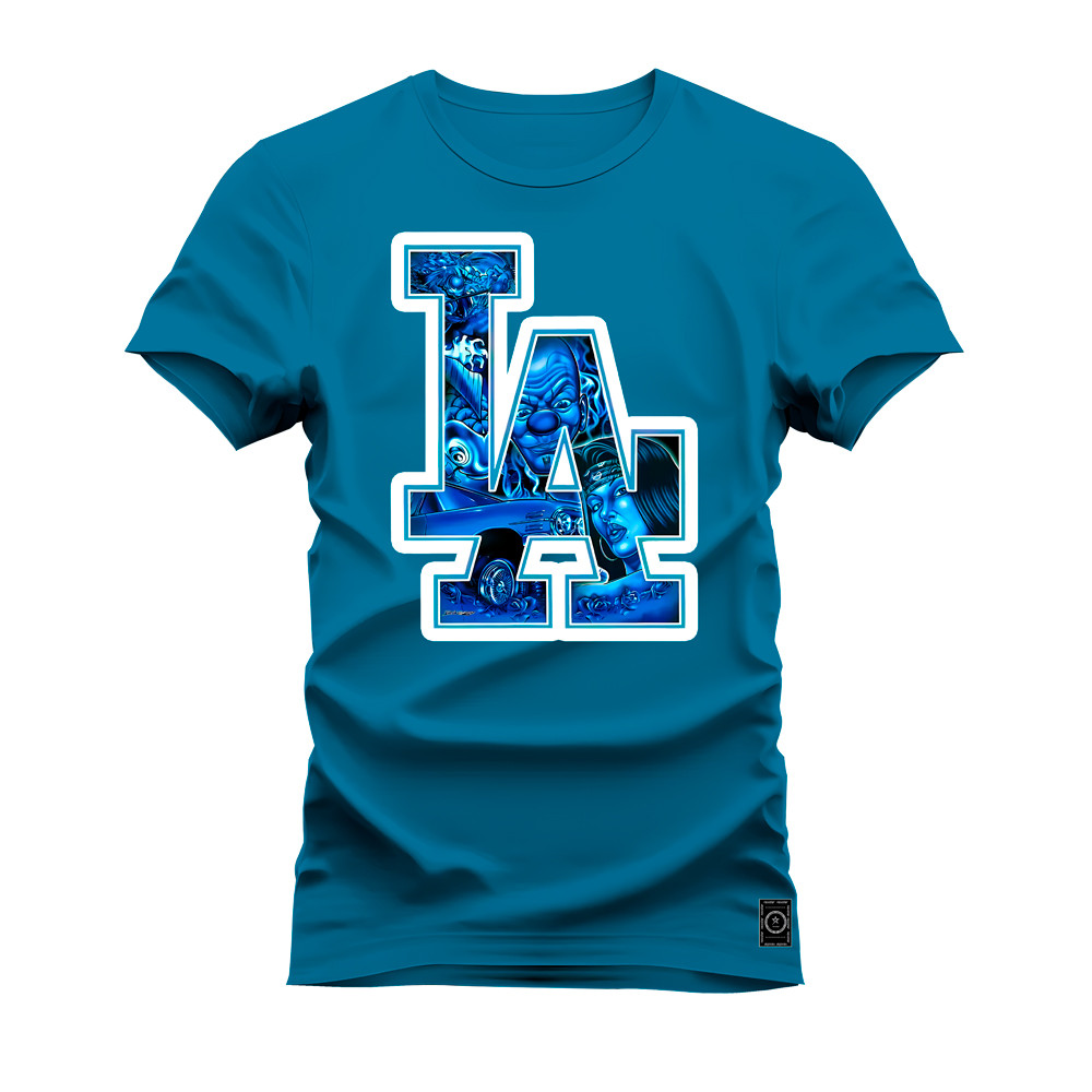 Camiseta Estampada La Blue Estilo Streetwear Los Angeles 100% Algodão Camisa Casual Malha Premium
