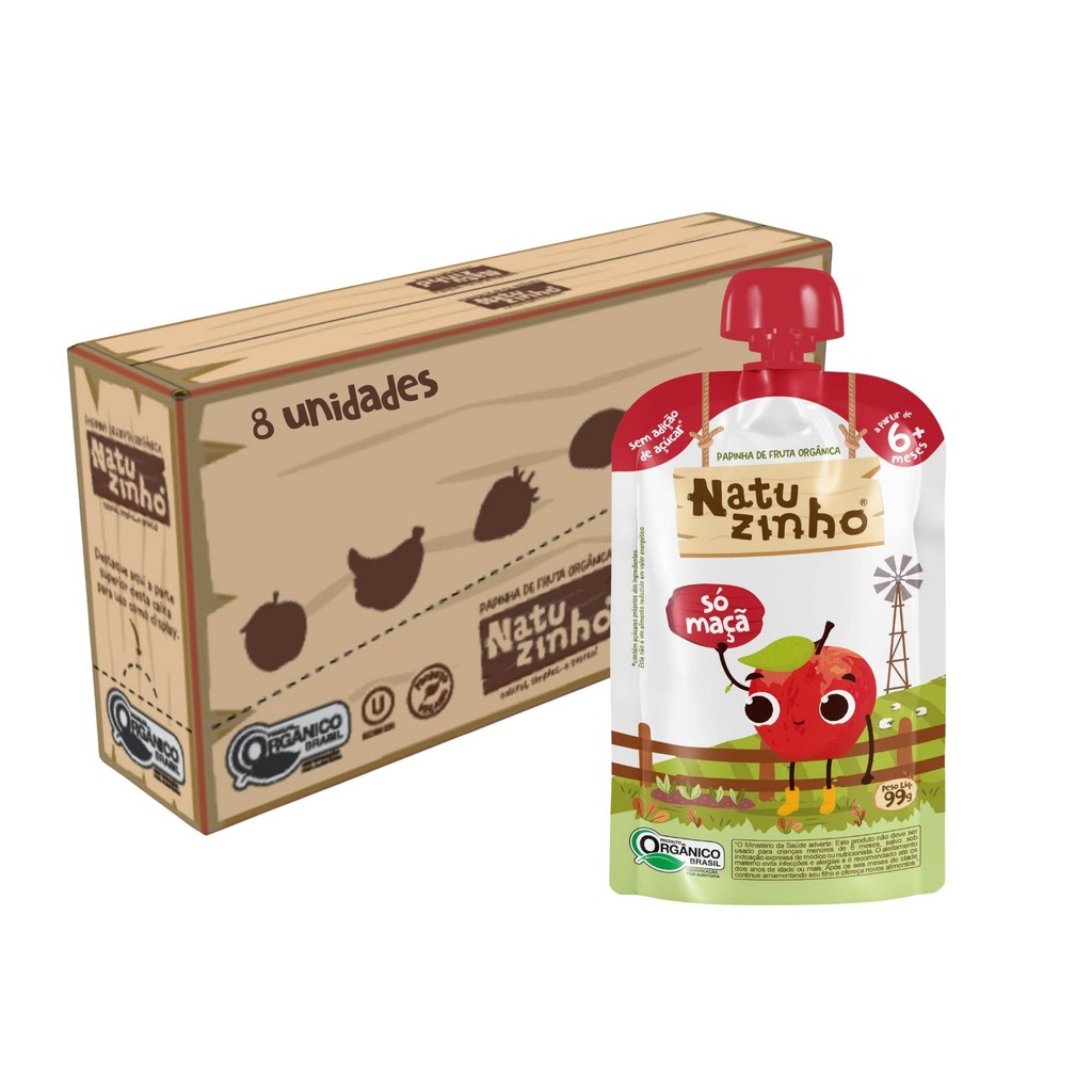 Kit Papinha Organica Natuzinho Maça Bebe 8 unidades