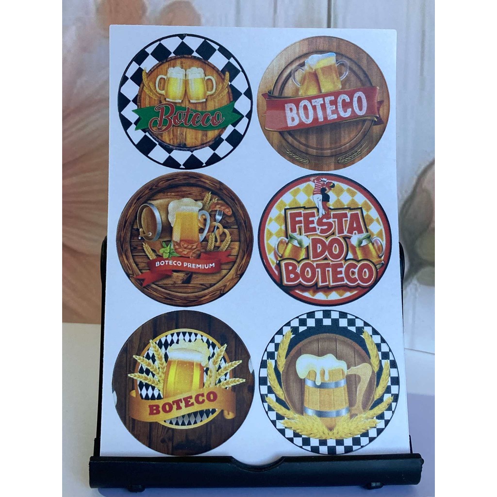 Etiqueta Adesiva tema Boteco 4,5cm contendo 5 cartelas totalizando 30 unidades