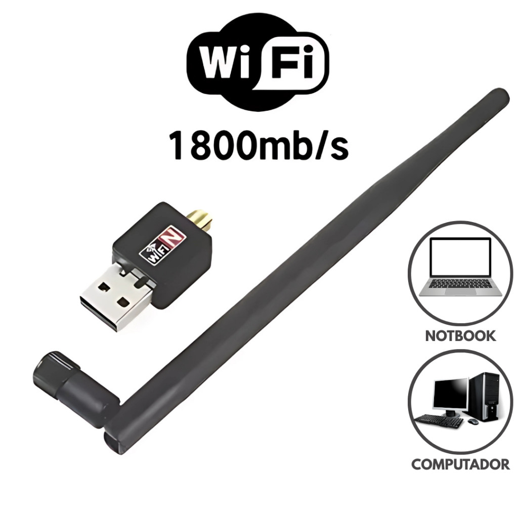 Antena Wifi Adaptador Wireless Usb 1800 Mbps para Pc Notbook Computador USB