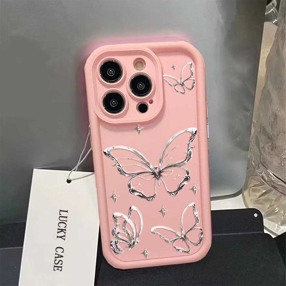 Capinha Para Samsung A55 A15 A14 A54 A35 A13 A05S A04E A23 A32 A34 ‌S24 Borboleta prateada simples Capa Macia De Case em Oferta na Shopee
