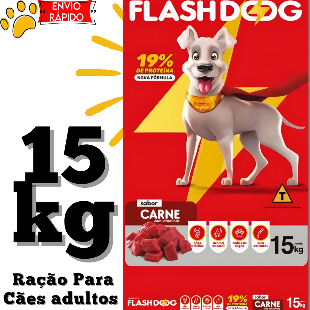 FlashDog 15kg Ração sabor carne para cães adultos em Oferta na Shopee
