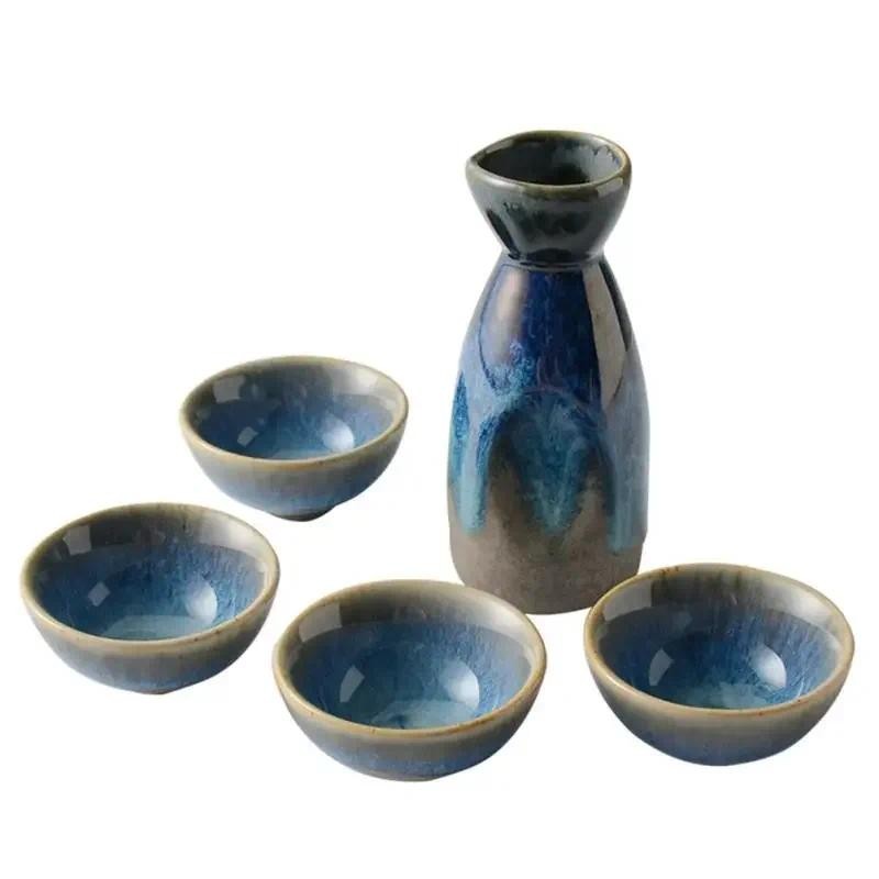 Retro Japonês Conjunto De Saquê Gradiente Cerâmica Flagon Copo Licor 1 Pote 4 Copos Casa Bar Vinho Branco Criativo Drink