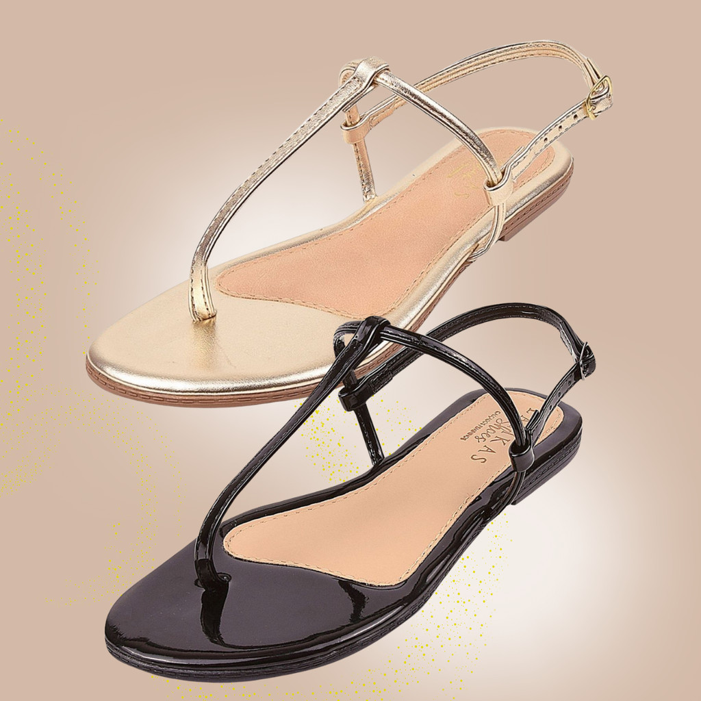 Sandalia Feminina Rasteirinha Kit 2 Pares Fio Basica Sandalia Dourada Preto