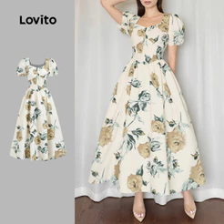 Lovito Floral Elegante Vestido De Férias Com Zíper E Nó Primavera/verão Para Mulheres L149LD264