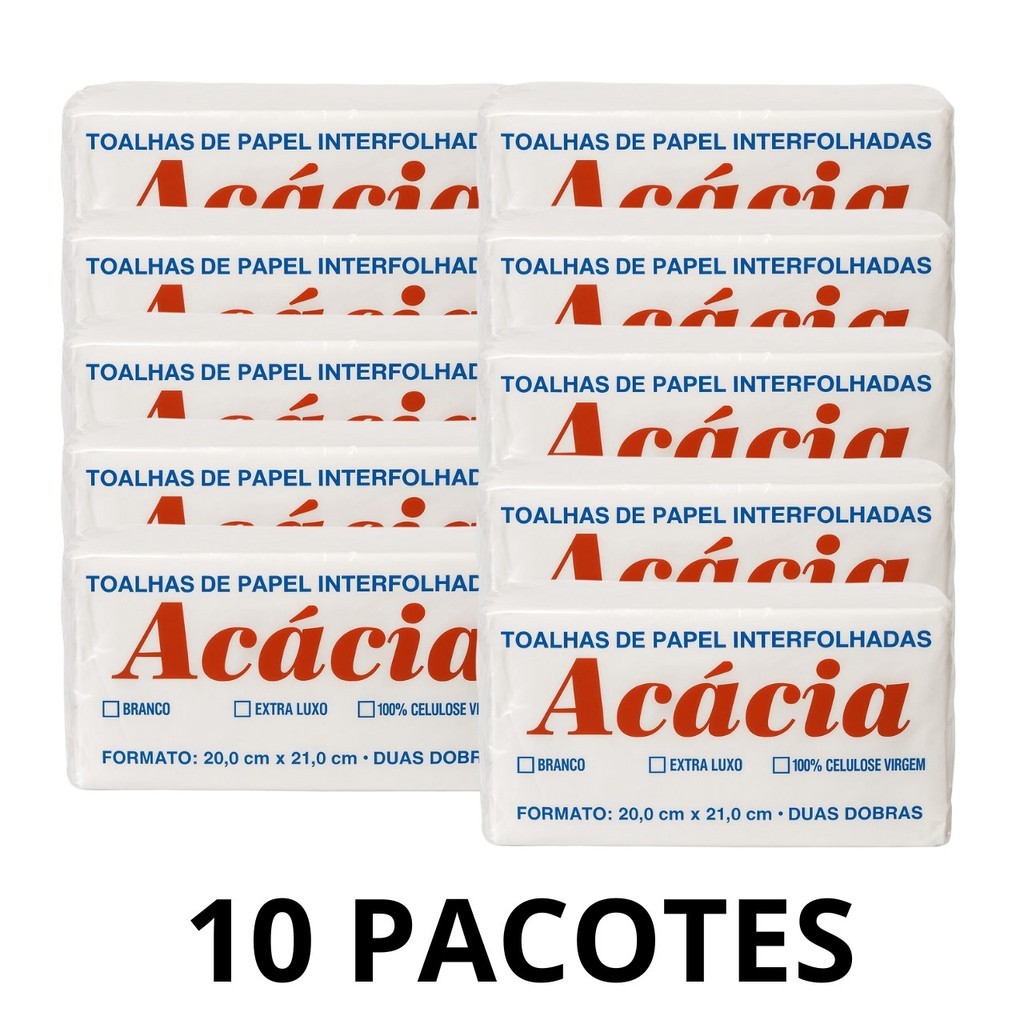 10 Papel Toalha interfolha 2 dobras 10 pacotes 20x21 papel para dispenser de banheiro