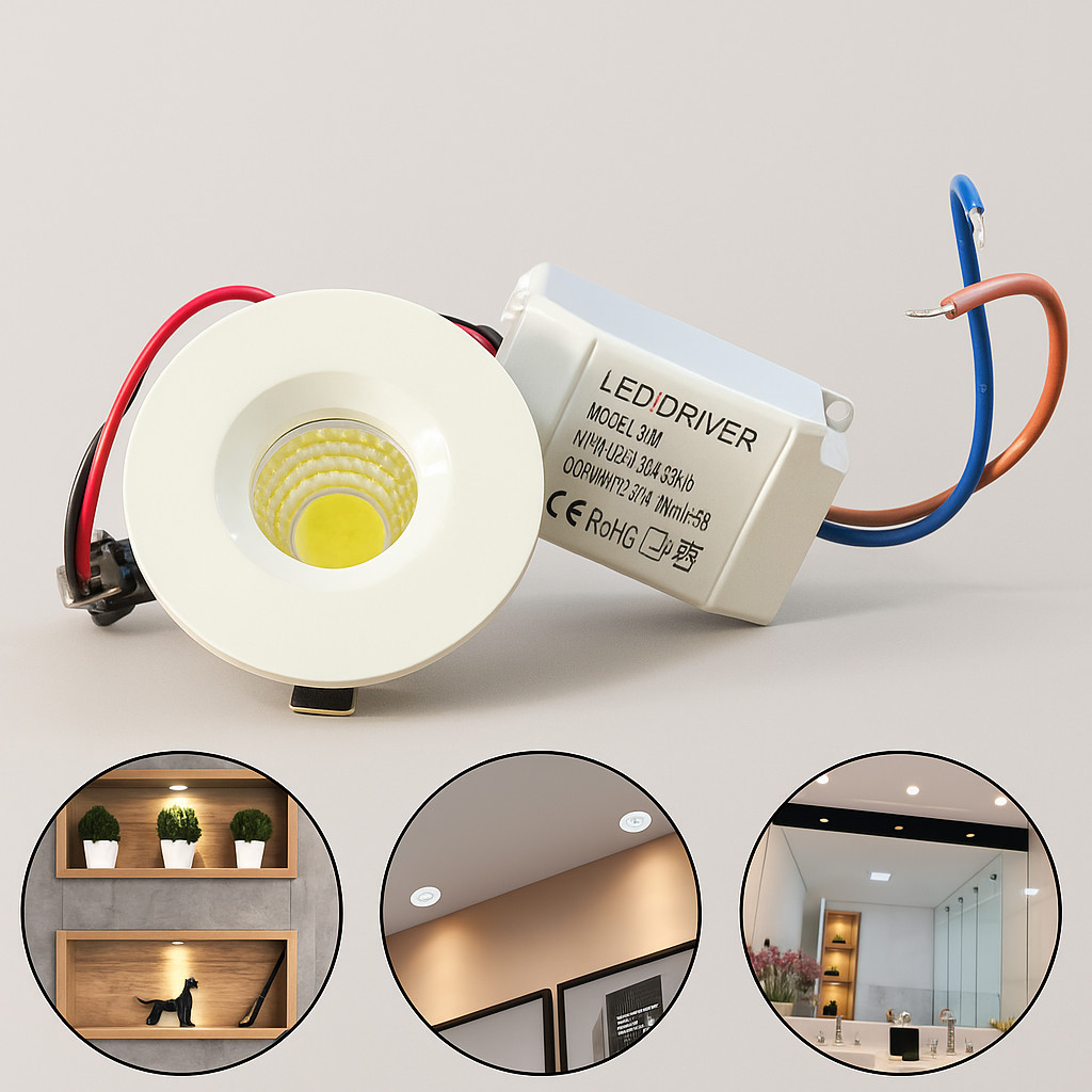 KIT 5 Mini Spot Redondo 3w Branco Frio - Sancas de Gesso - Quartos - Corredores - Sala de Estar
