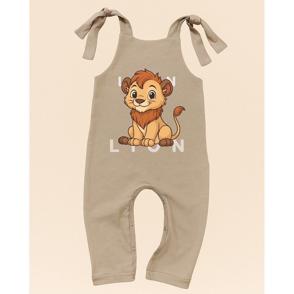 Roupa Infantil Bebê Jardineira Longa Algodão – Macacão Confortável com Leãozinho Safari