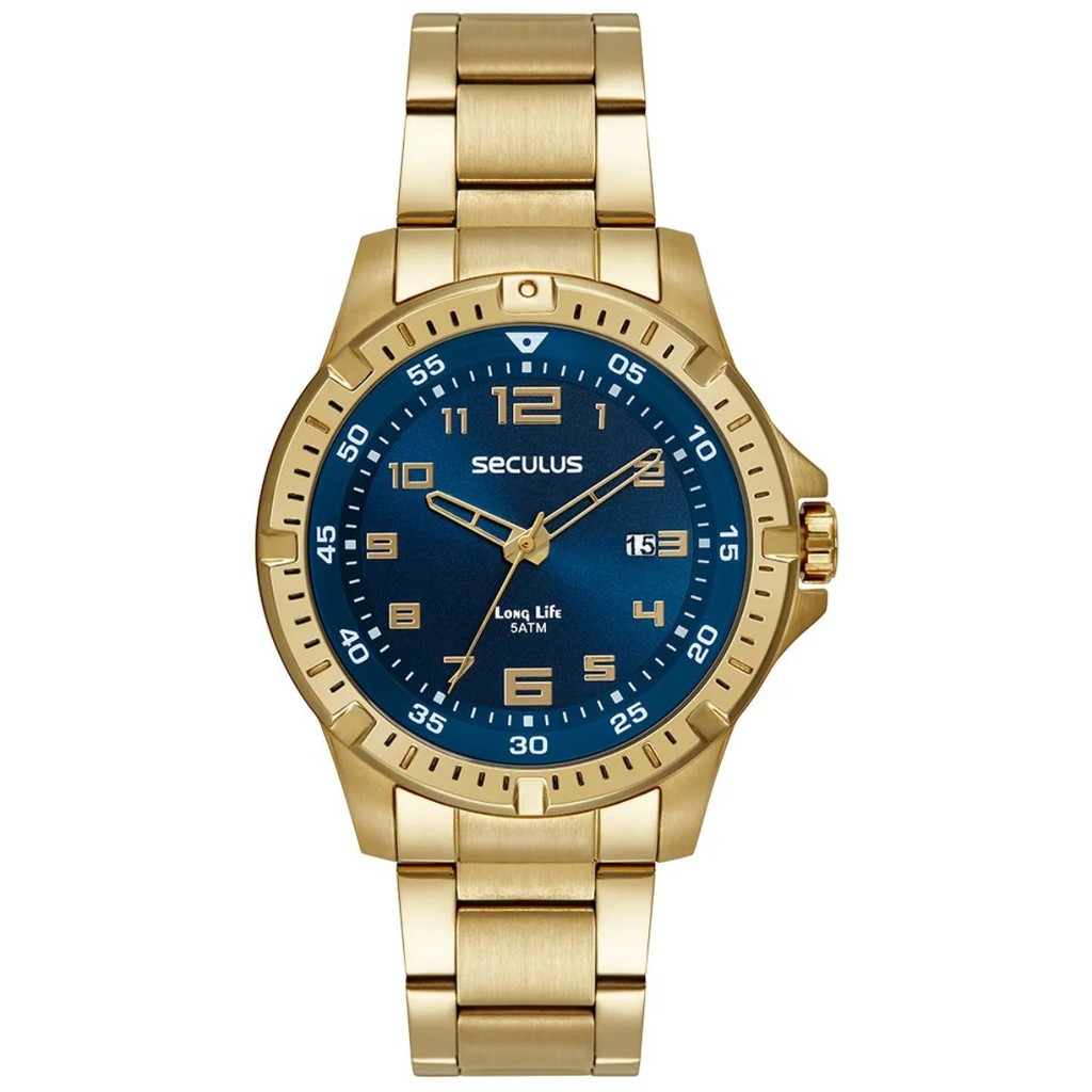 RELÓGIO SECULUS MASCULINO DOURADO LONGLIFE 44207GPSVDA3