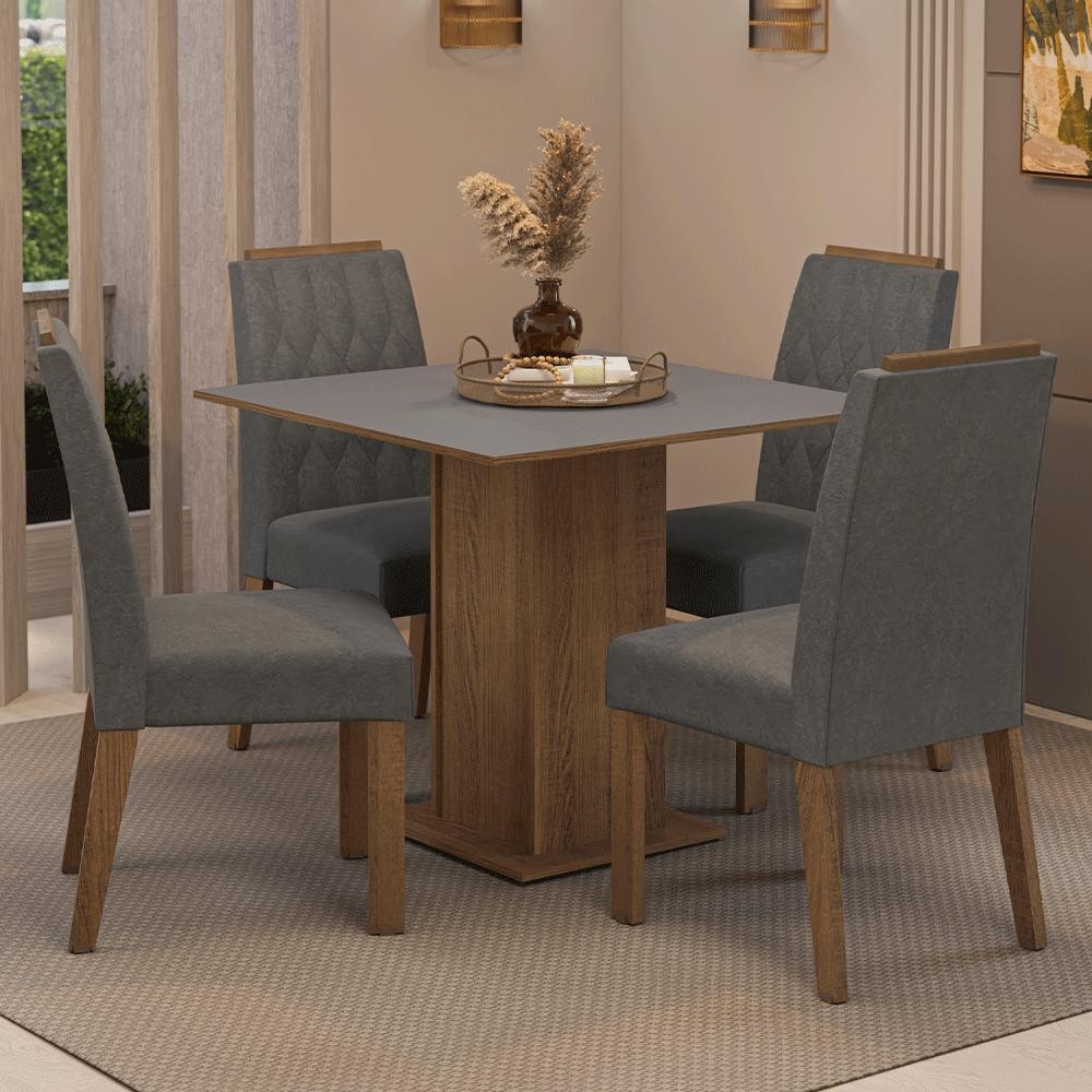 Conjunto Sala de Jantar Tampo de Madeira 4 Cadeiras Rustic/Cinza/Silver Cannes Madesa em Oferta na Shopee