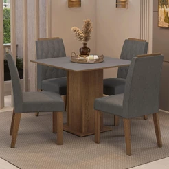 Conjunto Sala de Jantar Tampo de Madeira 4 Cadeiras Rustic/Cinza/Silver Cannes Madesa
