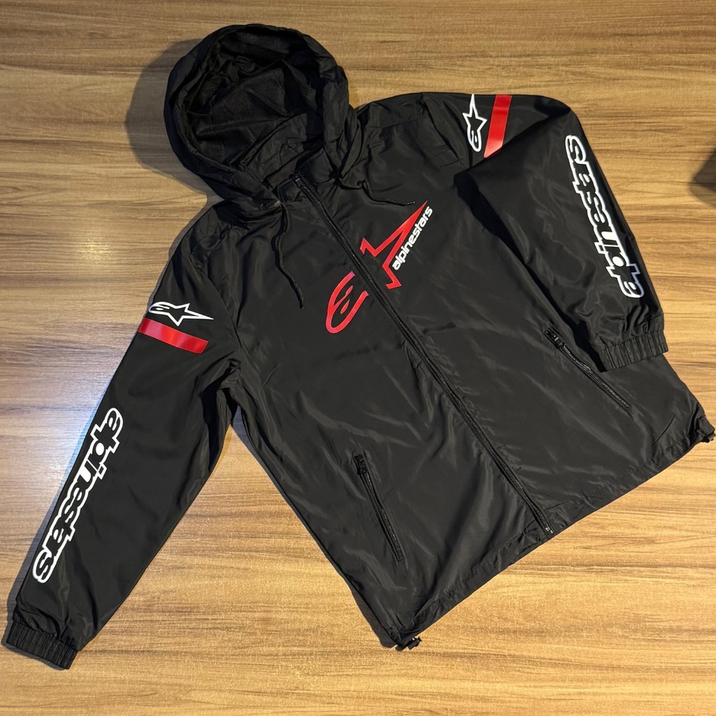 Corta Vento Masculina Importada Preto e Vermelho Motoqueiro Estilo Racing Forrada Com Capuz em Oferta na Shopee