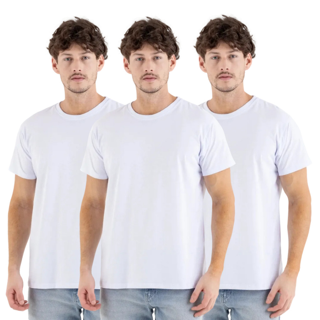 KIT 3 Camiseta Masculina Lisa Básica 100% Algodão Camiseta Branca sem Estampa Camisa Uniformes